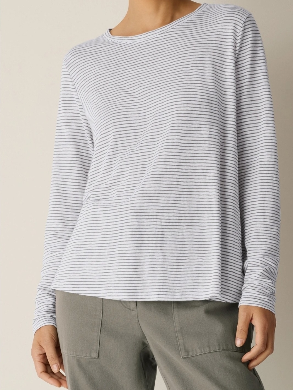 Eileen Fisher Stripe Organic Linen Long Sleeve T-Shirt Xs